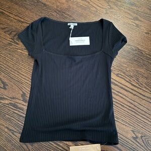 Reformation Black Ribbed Short Sleeve Top